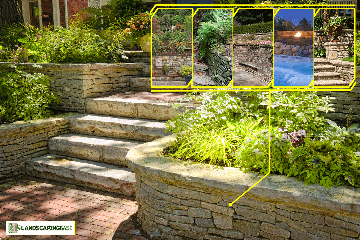 Natural stone landscaping in home garden with stairs, 11 Fieldstone Retaining Wall Ideas