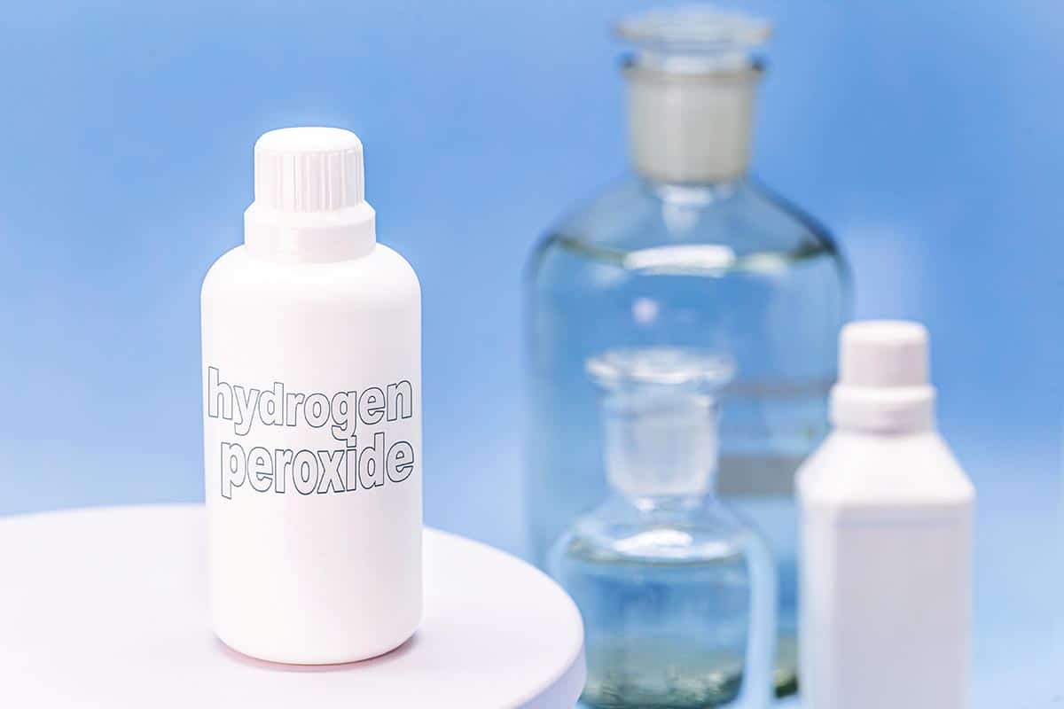 Hydrogen peroxide on plastic container