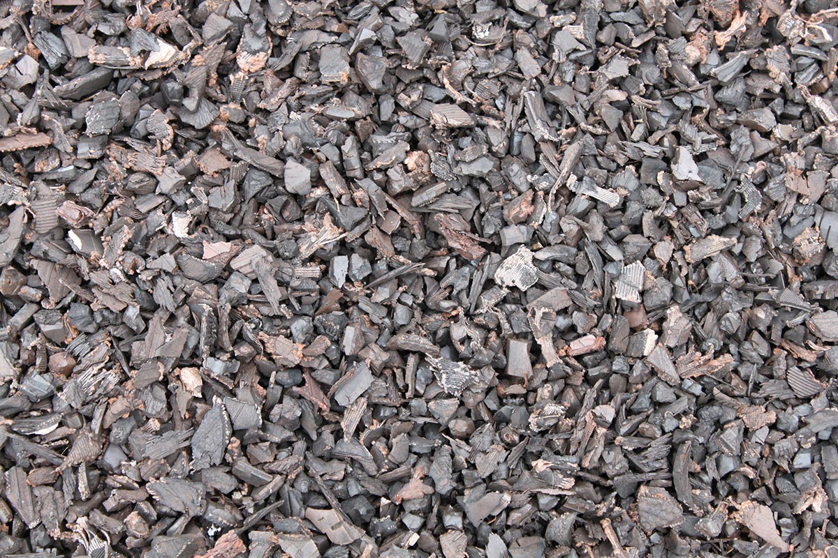 Rubber tires recycled into mulch for playground