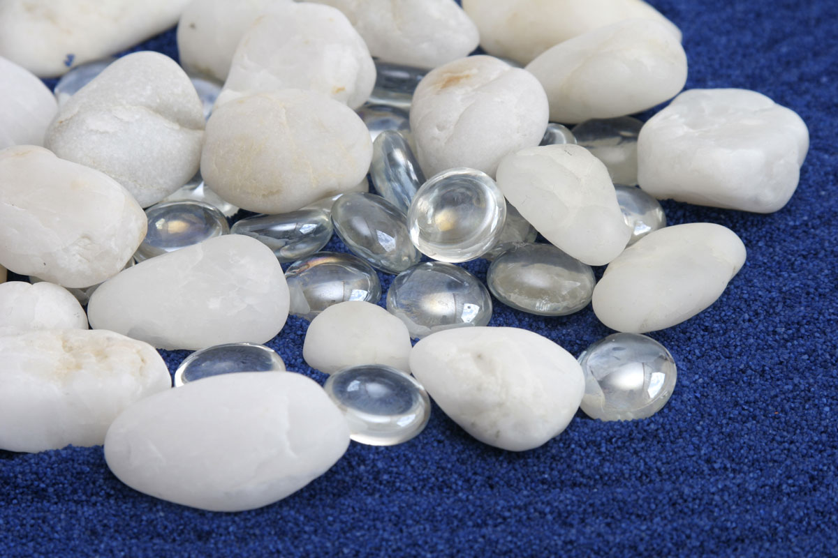 White landscaping rocks with small round crystals